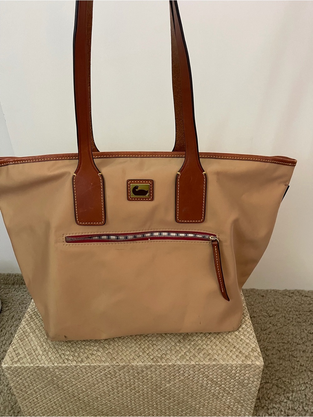 Dooney & Bourke Beige Tote with Brown Leather Trim